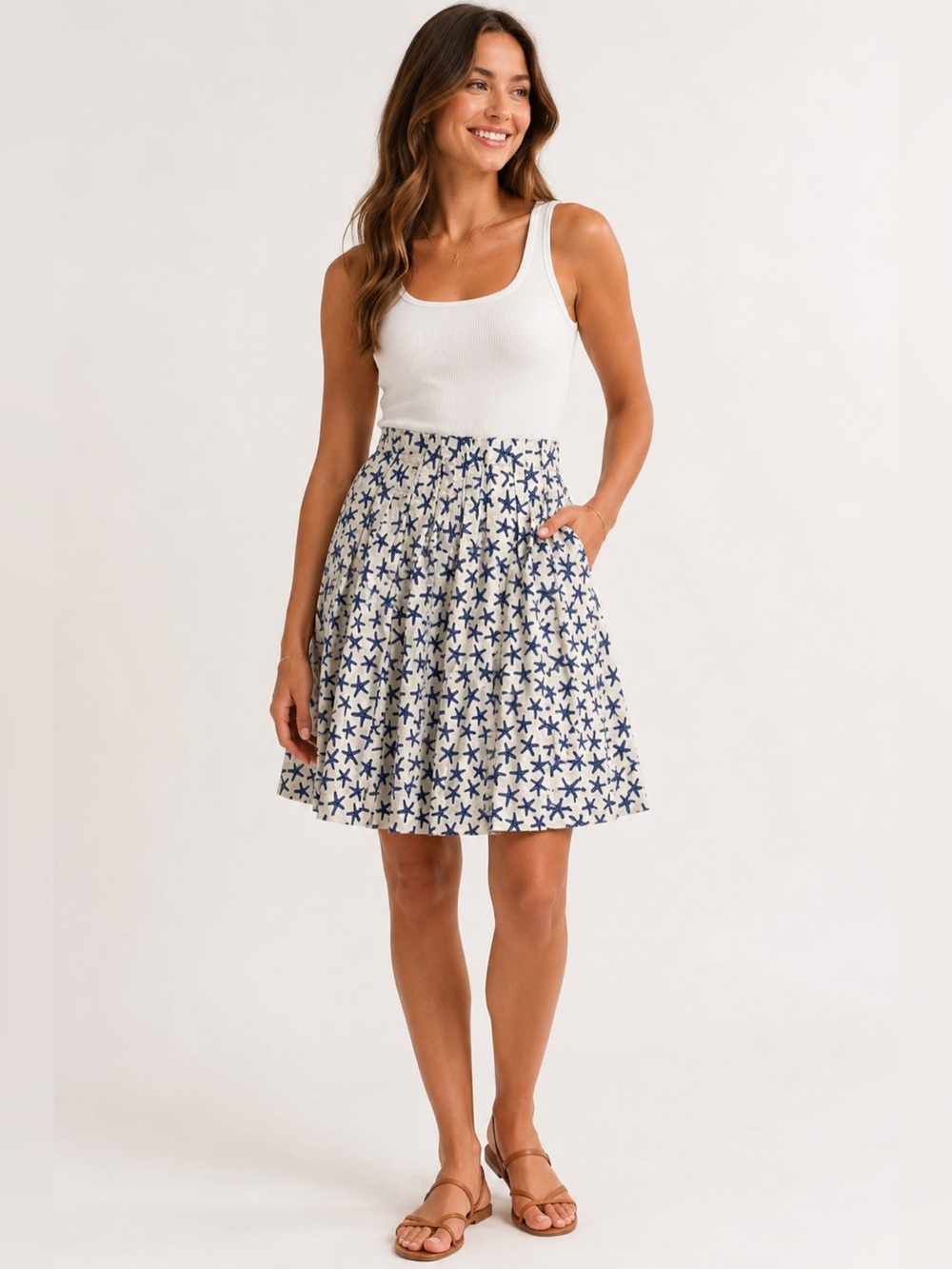 Kate Spade Broome Street Starfish Print Pleated A-Line Skirt Size 4‎